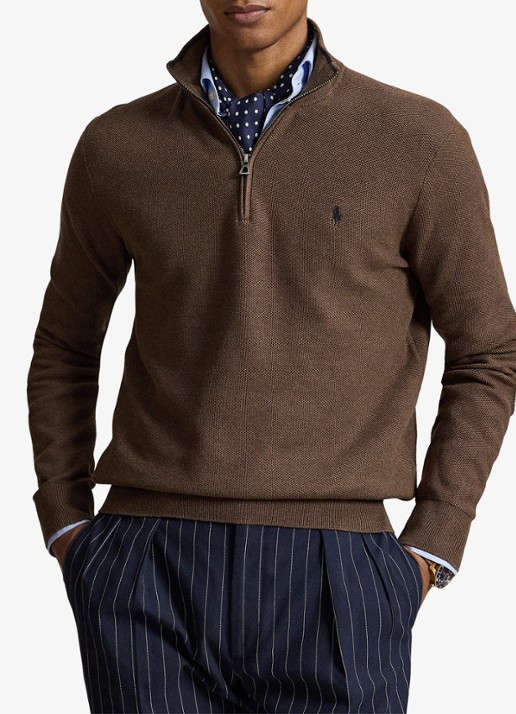 Ralph Lauren Mesh-gebreide katoenen trui met rits