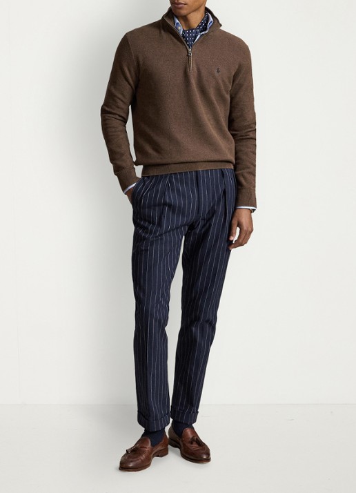 Ralph Lauren Mesh-gebreide katoenen trui met rits - voorkant 3 nutmeg brown / bruin