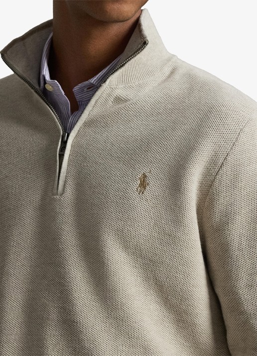 Ralph Lauren Mesh-gebreide katoenen trui met rits - detail 4 light walnut brown / brown