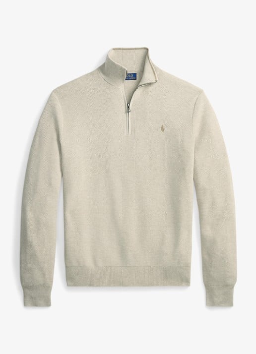 Ralph Lauren Mesh-gebreide katoenen trui met rits - voorkant light walnut brown / brown