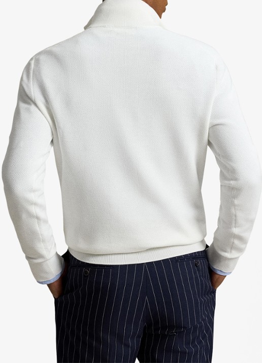 Ralph Lauren Mesh-gebreide katoenen trui met rits - achterkant deckwash white / wit