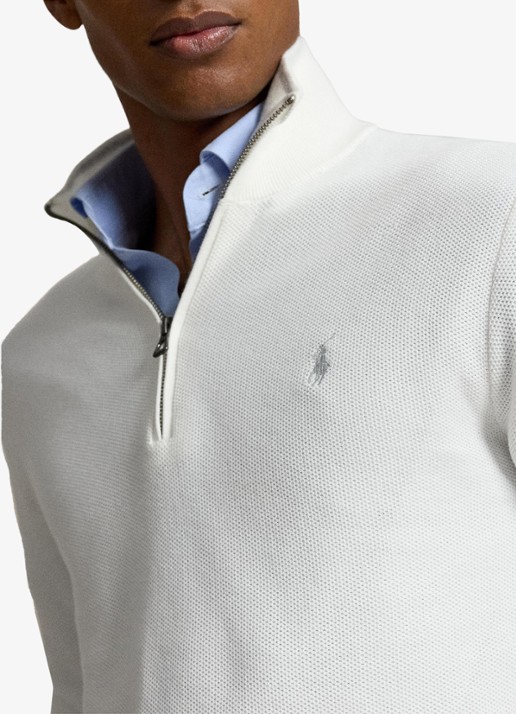Ralph Lauren Mesh-gebreide katoenen trui met rits - detail 5 deckwash white / wit