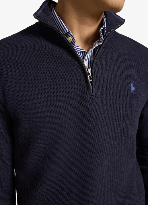 Ralph Lauren Mesh-gebreide katoenen trui met rits - detail 5 navy heather / blauw