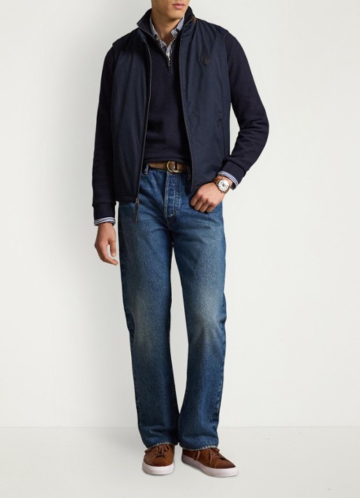 Ralph Lauren Mesh-gebreide katoenen trui met rits - voorkant 3 navy heather / blauw