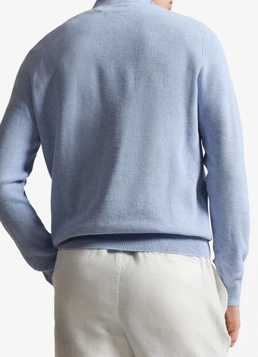 Ralph Lauren Mesh-gebreide katoenen trui met rits - achterkant blue hyacith heather / blauw