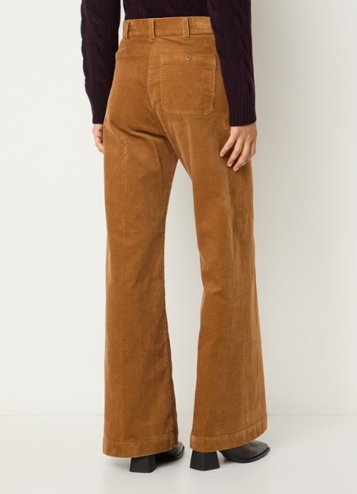 Ralph Lauren Mid waist flared fit broek van corduroy met paspelzakken - achterkant camel