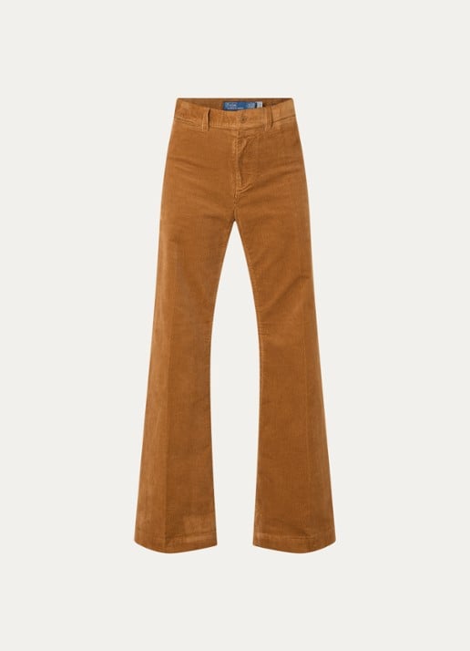 Ralph Lauren Mid waist flared fit broek van corduroy met paspelzakken - voorkant 2 camel