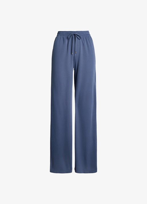 Ralph Lauren Mid waist wide fit broek met steekzakken - voorkant blauw