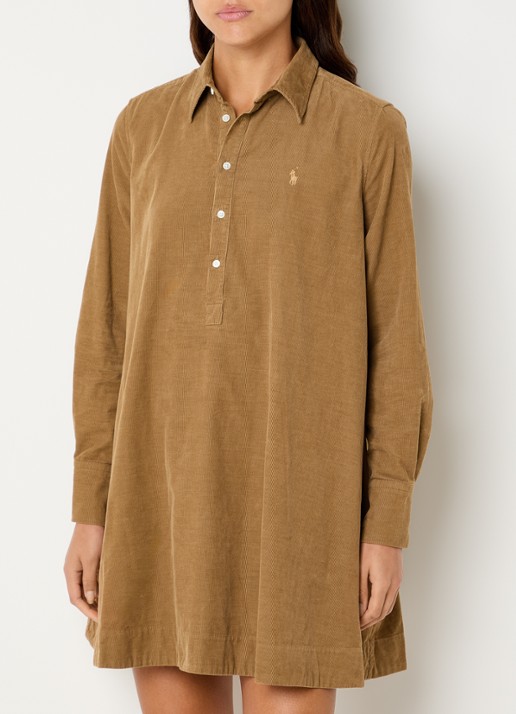 Ralph Lauren Midi A-lijn jurk van corduroy met logoborduring