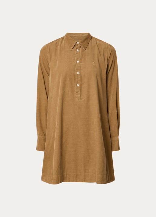 Ralph Lauren Midi A-lijn jurk van corduroy met logoborduring - voorkant oranje