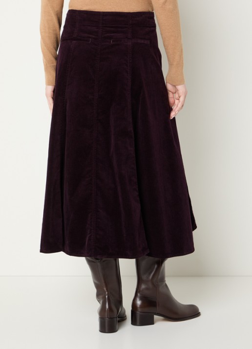 Ralph Lauren Midi A-lijn rok van corduroy met steekzakken - achterkant 3 aubergine