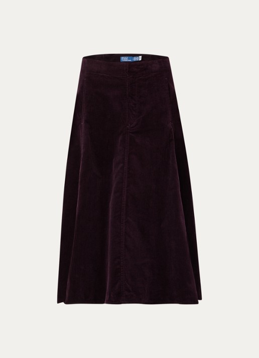 Ralph Lauren Midi A-lijn rok van corduroy met steekzakken - voorkant aubergine