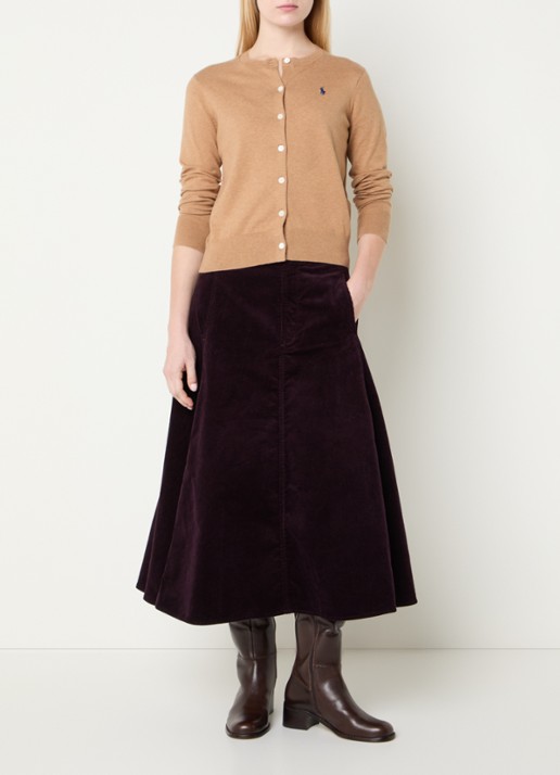Ralph Lauren Midi A-lijn rok van corduroy met steekzakken - voorkant 2 aubergine
