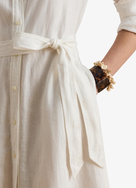 Ralph Lauren Midi blouse jurk met strikceintuur - detail 4 wit