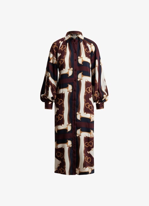 Ralph Lauren Midi blousejurk met ballonmouw - voorkant 3 navy / donkerblauw