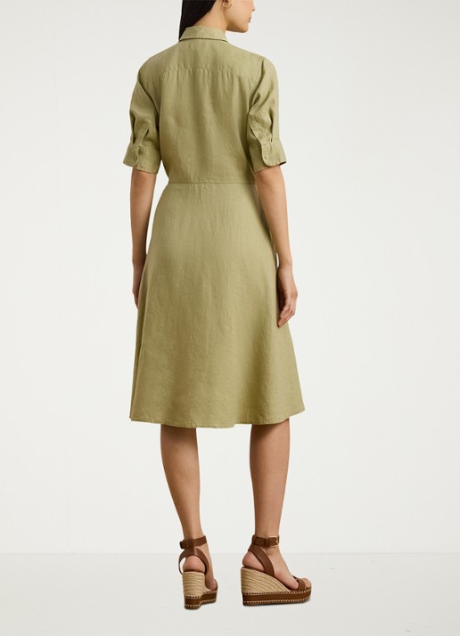 Ralph Lauren Midi blousejurk met gestrikt detail - achterkant 3 light olive / groen