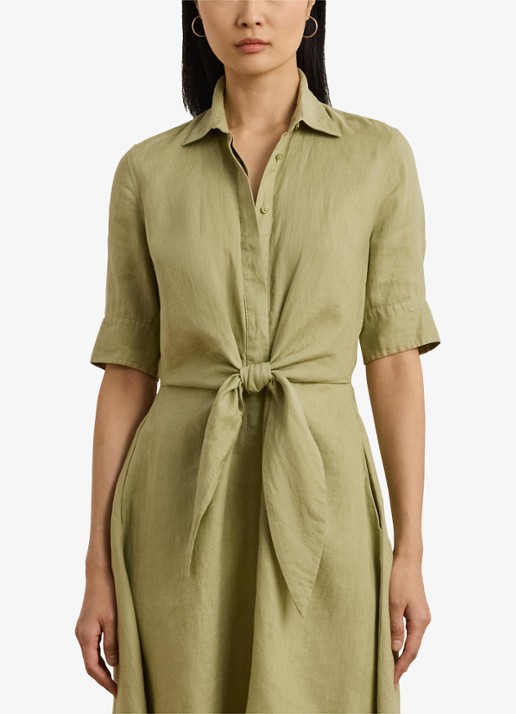 Ralph Lauren Midi blousejurk met gestrikt detail - detail 4 light olive / groen