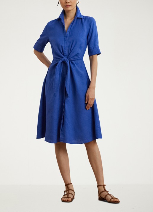 Ralph Lauren Midi blousejurk met gestrikt detail - voorkant 3 blue lapis / blauw