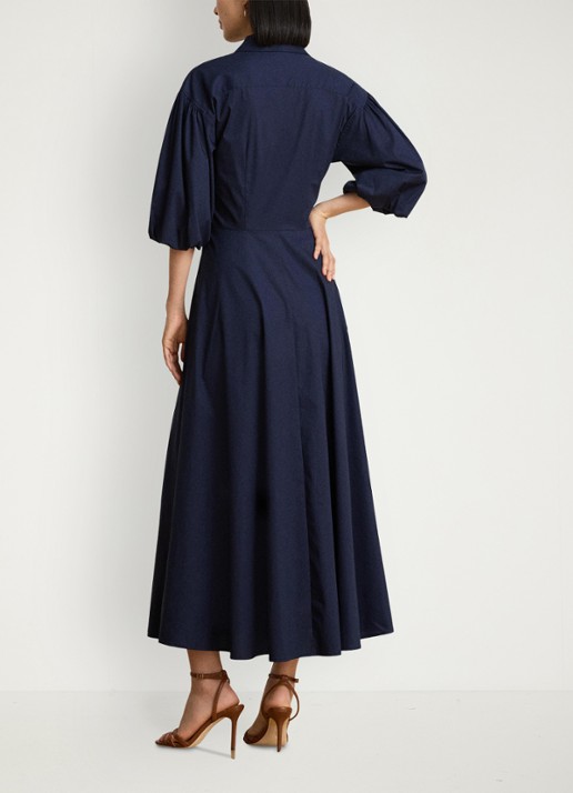 Ralph Lauren Midi blousejurk met knoopdetail en ballonmouwen - achterkant 5 lauren navy / blauw