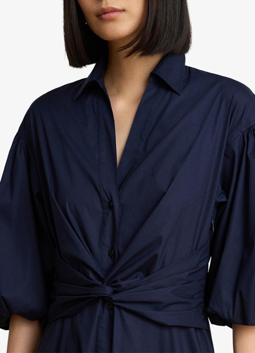 Ralph Lauren Midi blousejurk met knoopdetail en ballonmouwen - detail 4 lauren navy / blauw