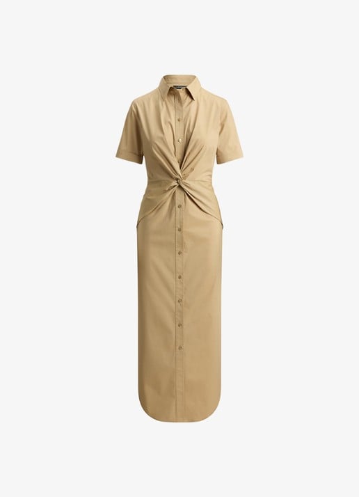 Ralph Lauren Midi blousejurk met plooidetail - voorkant birch tan / beige
