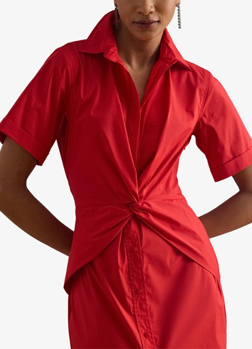 Ralph Lauren Midi blousejurk met plooidetail - detail 5 cruise red 2wr6 / rood