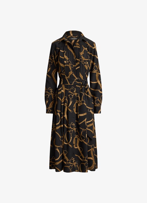 Ralph Lauren Midi blousejurk met print en strikceintuur