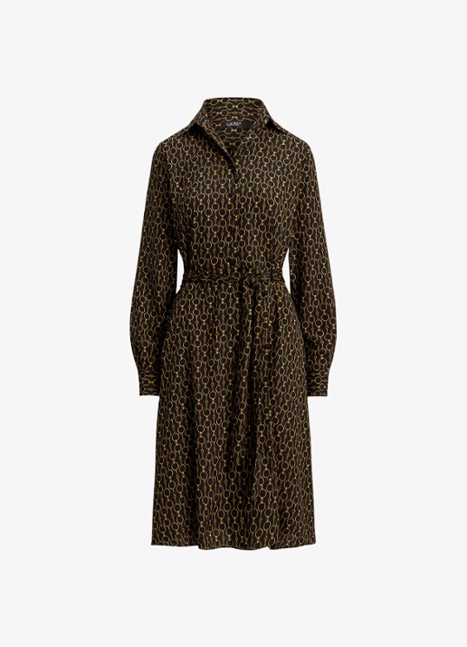 Ralph Lauren Midi blousejurk met print - voorkant black multi / zwart