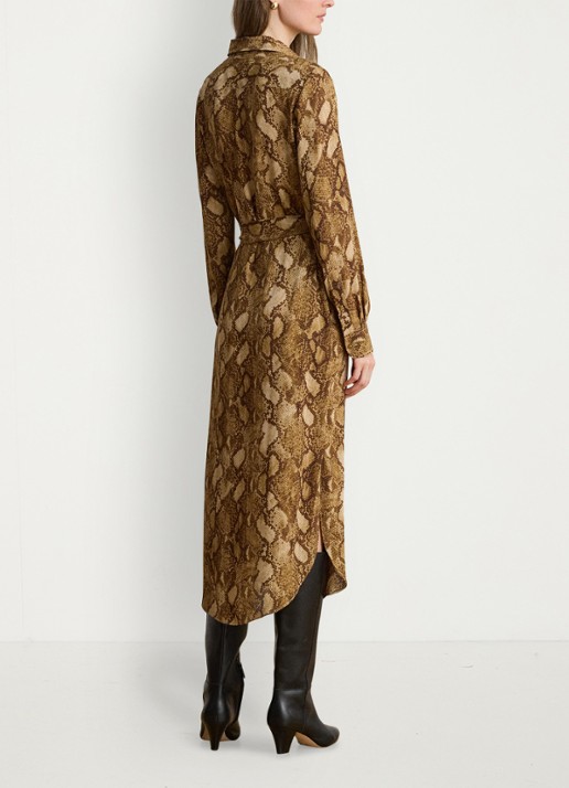 Ralph Lauren Midi blousejurk met slangenprint en ceintuur - achterkant tan multi / beige