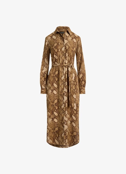 Ralph Lauren Midi blousejurk met slangenprint en ceintuur
