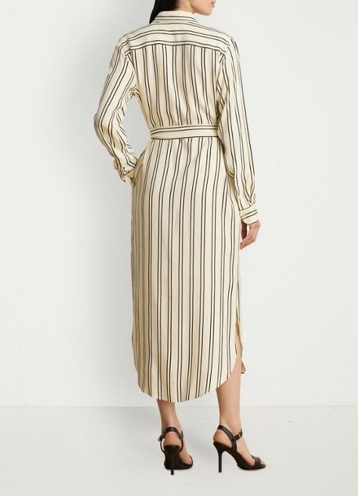 Ralph Lauren Midi blousejurk met streepprint en logoborduring - achterkant 3 mascarpone cream/black / crème/zwart
