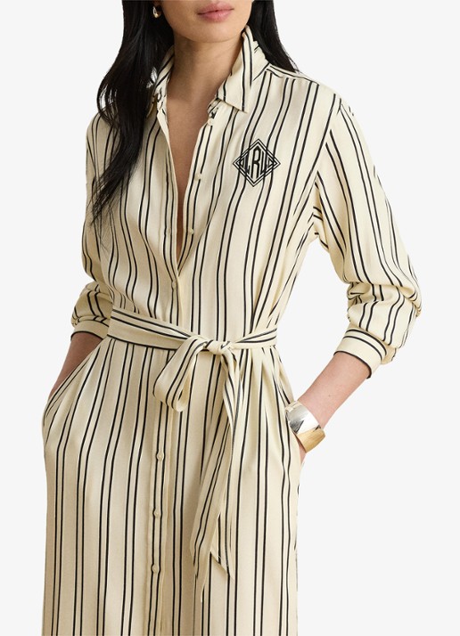 Ralph Lauren Midi blousejurk met streepprint en logoborduring