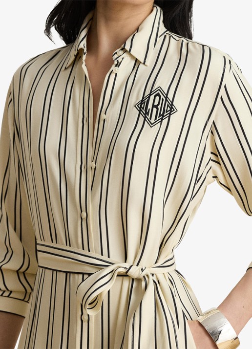 Ralph Lauren Midi blousejurk met streepprint en logoborduring - detail 2 mascarpone cream/black / crème/zwart
