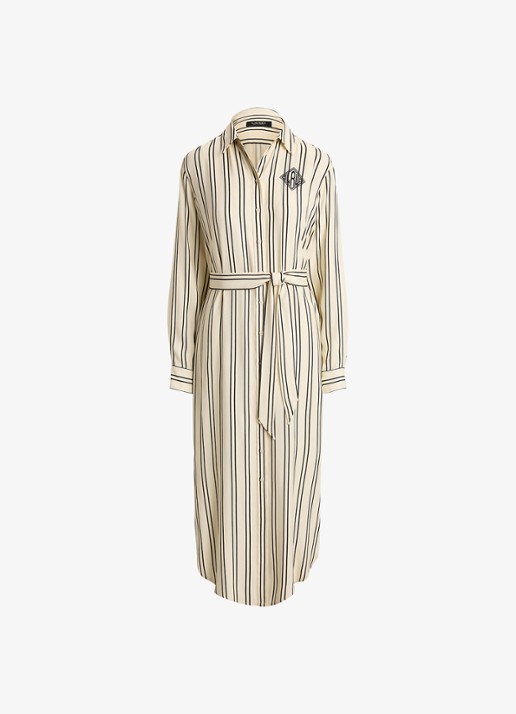Ralph Lauren Midi blousejurk met streepprint en logoborduring - voorkant 4 mascarpone cream/black / crème/zwart