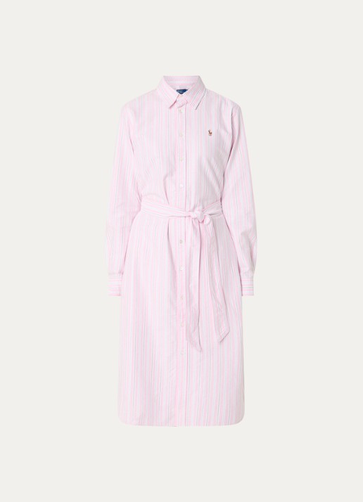 Ralph Lauren Midi blousejurk met streepprint en steekzakken - voorkant roze