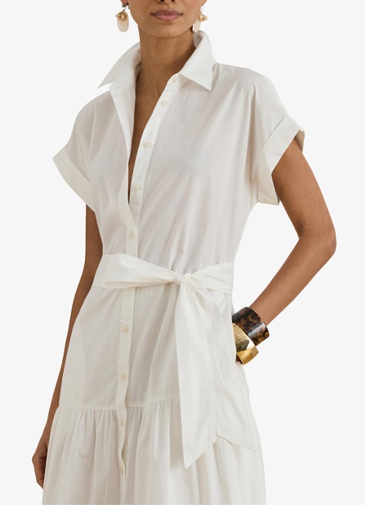 Ralph Lauren Midi blousejurk met strikceintuur - detail 3 wit