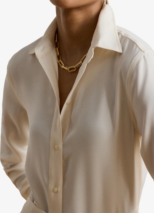 Ralph Lauren Midi blousejurk met strikceintuur - detail mascarpone crème / crème
