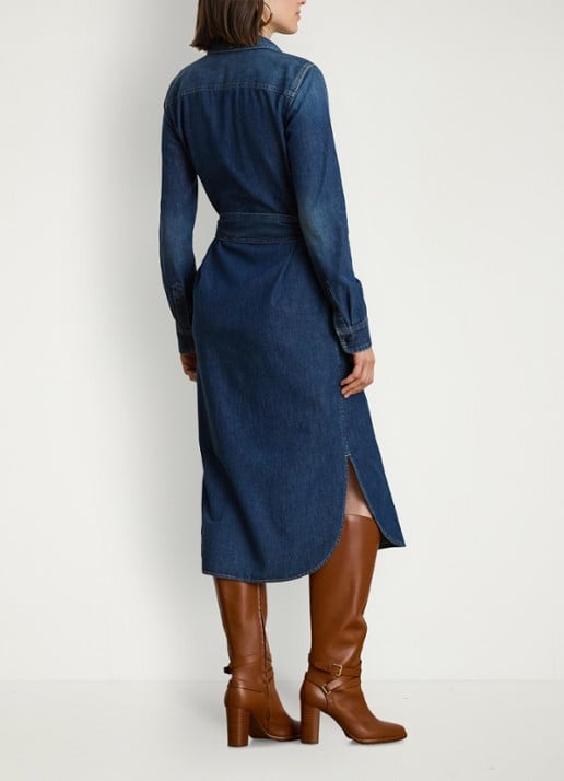 Ralph Lauren Midi blousejurk van chambray met strikceintuur - achterkant 5 atecco wash / indigo