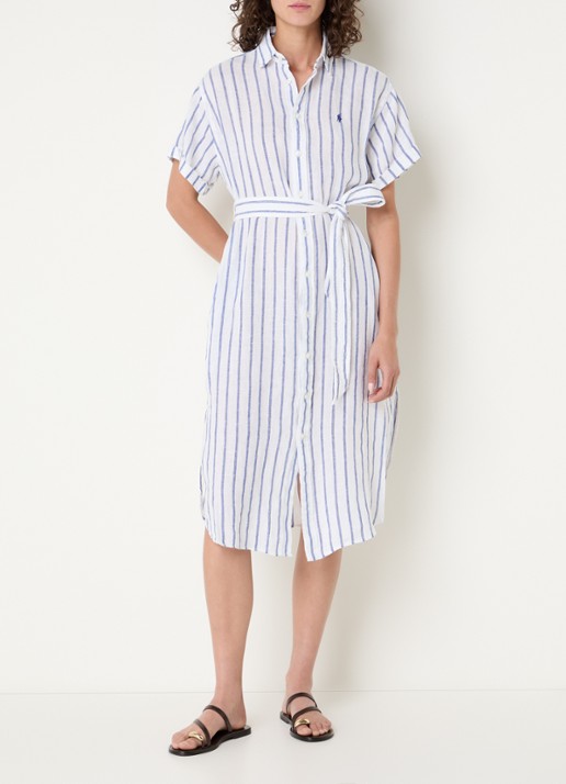 Ralph Lauren Midi blousejurk van linnen met strikceintuur