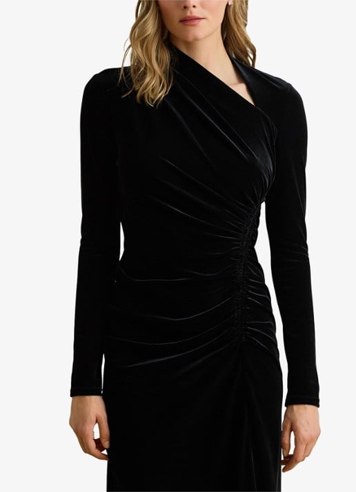 Ralph Lauren Midi jurk met asymmetrische hals en ruches