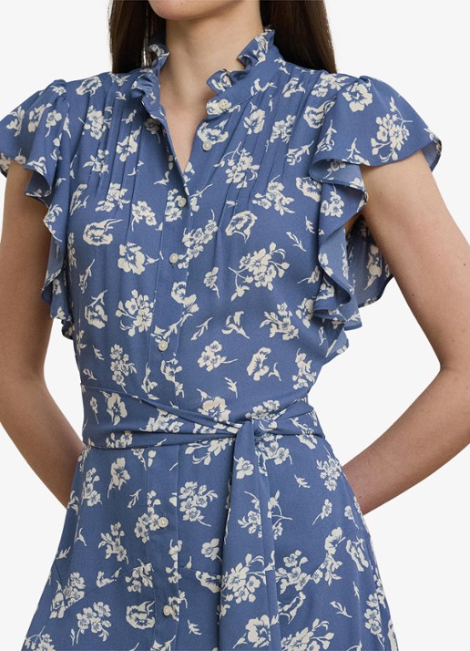 Ralph Lauren Midi jurk met bloemenprint en strikceintuur - detail 3 blauw