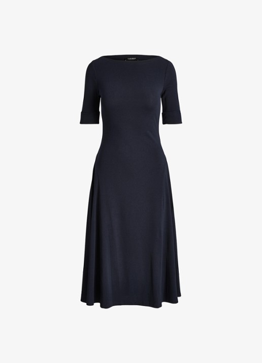 Ralph Lauren Midi jurk met boothals - voorkant 3 lighthouse navy / donkerblauw