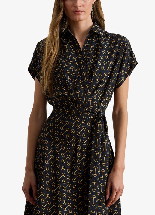Ralph Lauren Midi jurk met ceintuur en grafische print - detail 3 zwart