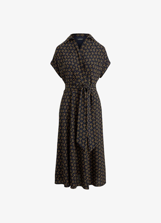 Ralph Lauren Midi jurk met ceintuur en grafische print - voorkant 4 zwart
