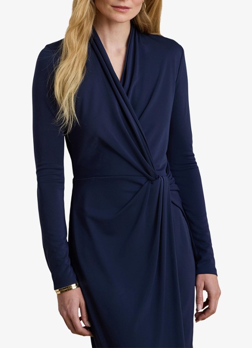 Ralph Lauren Midi jurk met geknoopt detail - detail 4 refined navy / blauw