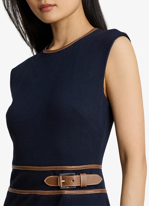 Ralph Lauren Midi jurk met gespdetail - detail 4 lauren navy / donkerblauw