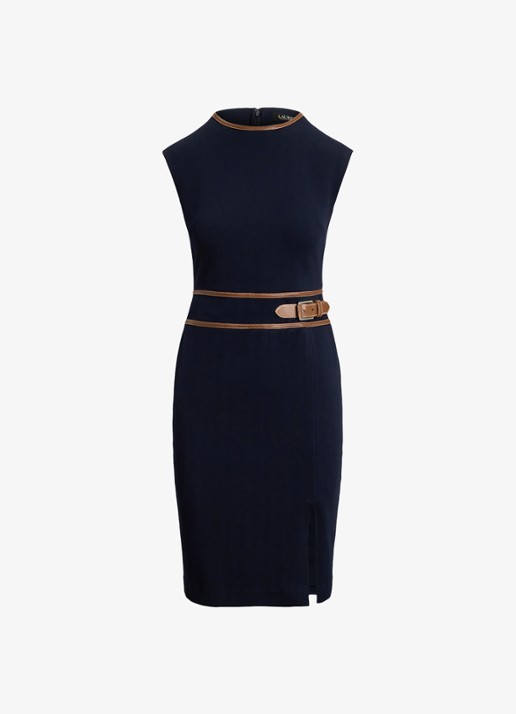 Ralph Lauren Midi jurk met gespdetail - voorkant lauren navy / donkerblauw
