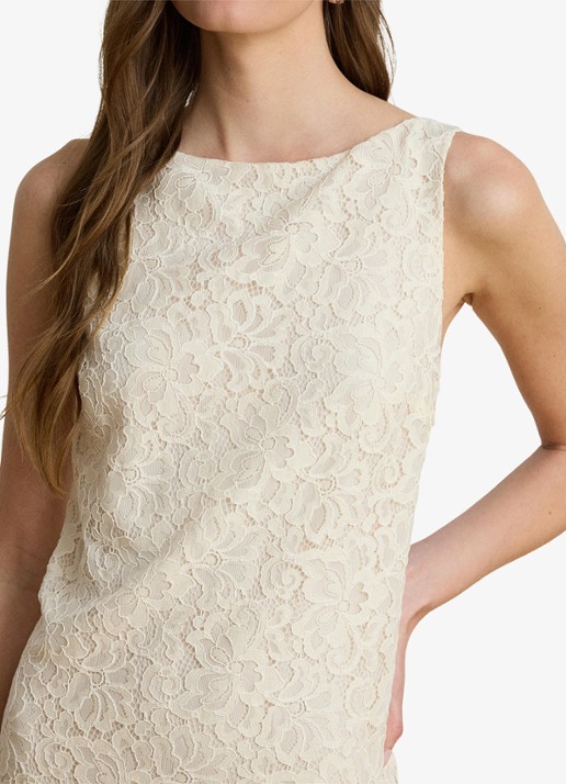 Ralph Lauren Midi jurk met kant en split - detail 4 mascarpone crème / crème