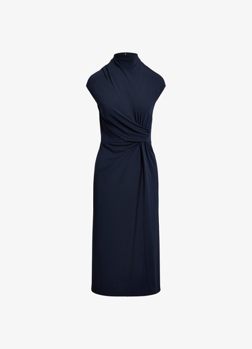 Ralph Lauren Midi jurk met opstaande kraag en plooidetail