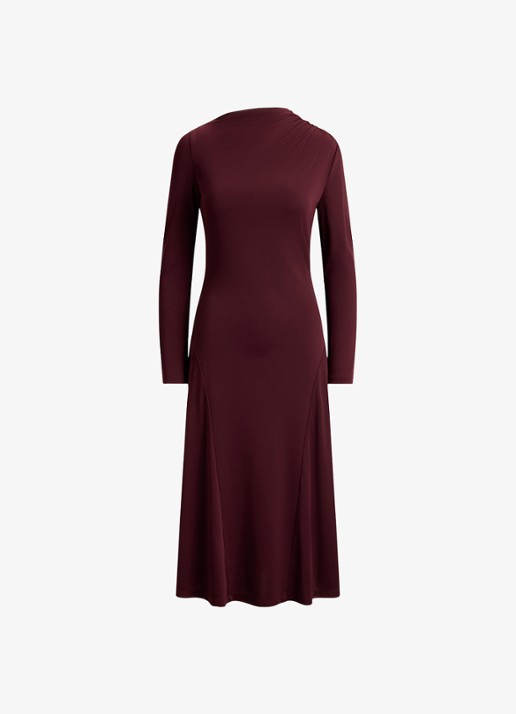 Ralph Lauren Midi jurk met plooidetail - voorkant dark garnet / bordeauxrood